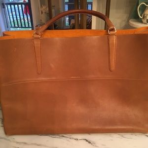GUC COAH Saddle Brown Leather Work Tote w/Orange Interior Gold Hardware